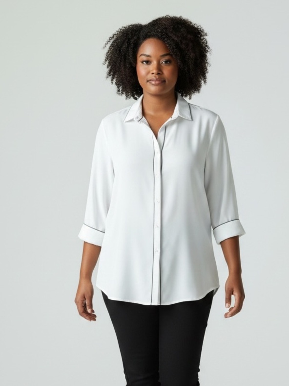 Chico's No-Iron Chic Stretch Piping Detail Tunic Shirt